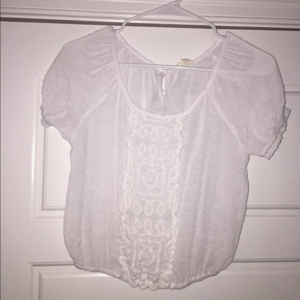 Sheer White Lace Cropped Blouse